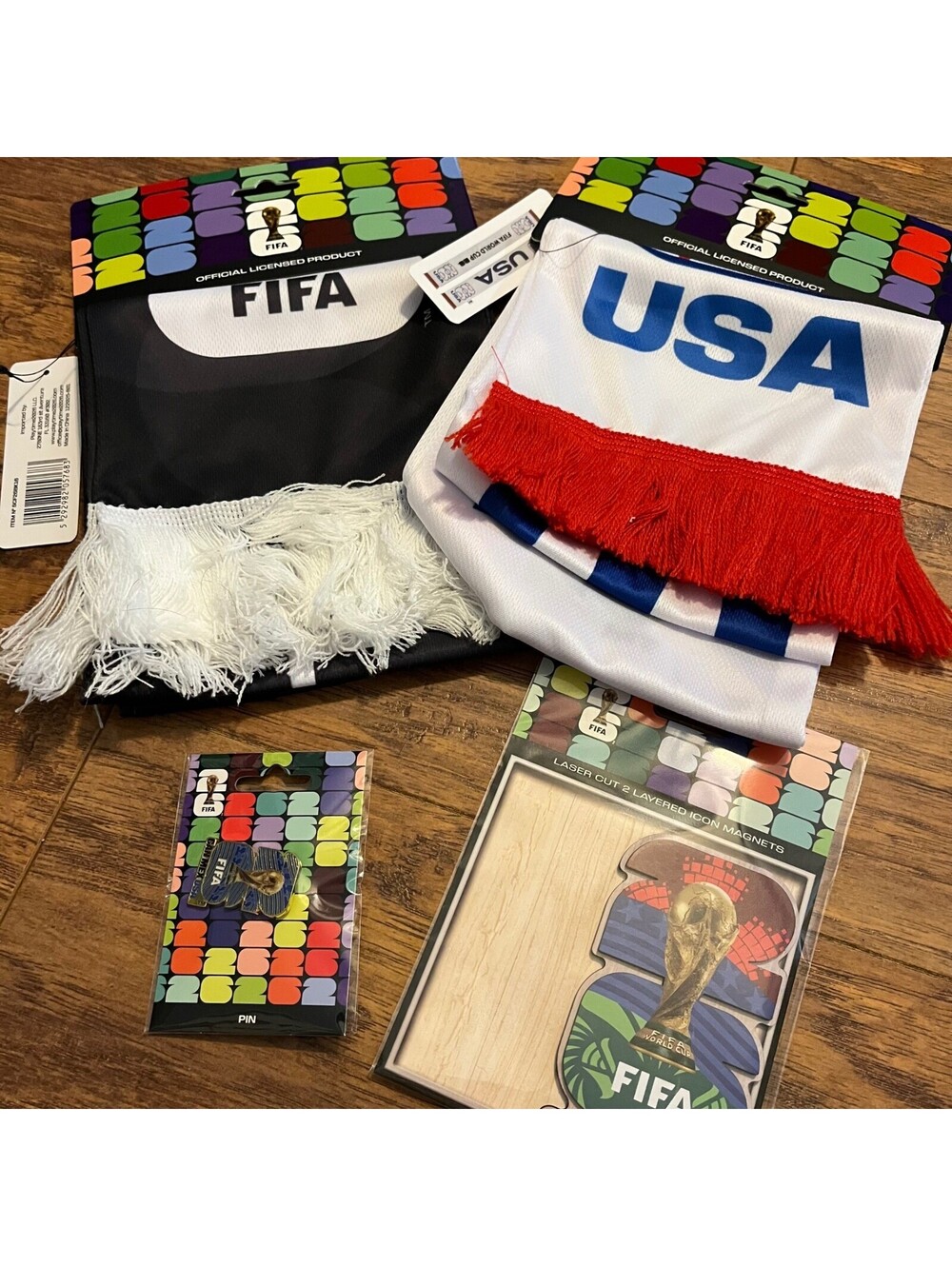 New Lot FIFA Official 2026 USA World Cup Goal Scarves Collect Pin Magnet Soccer